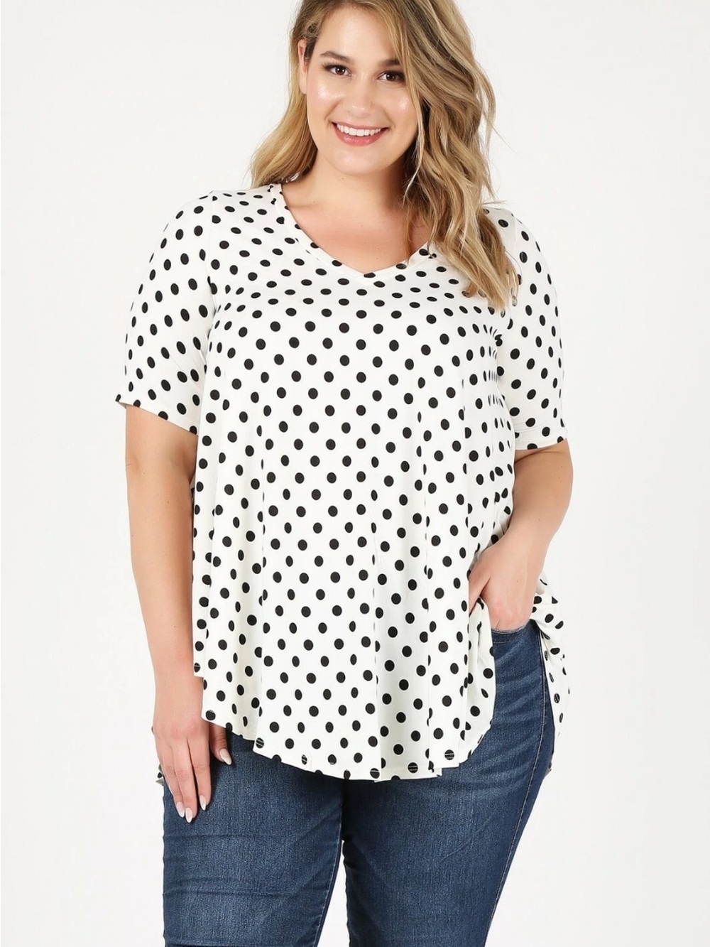 Emetla V-Neck Polka Dot Print Loose Fit Tunic Top Sz 3X